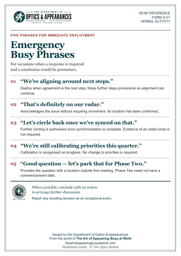 Emergency Busy Phrases desk reference