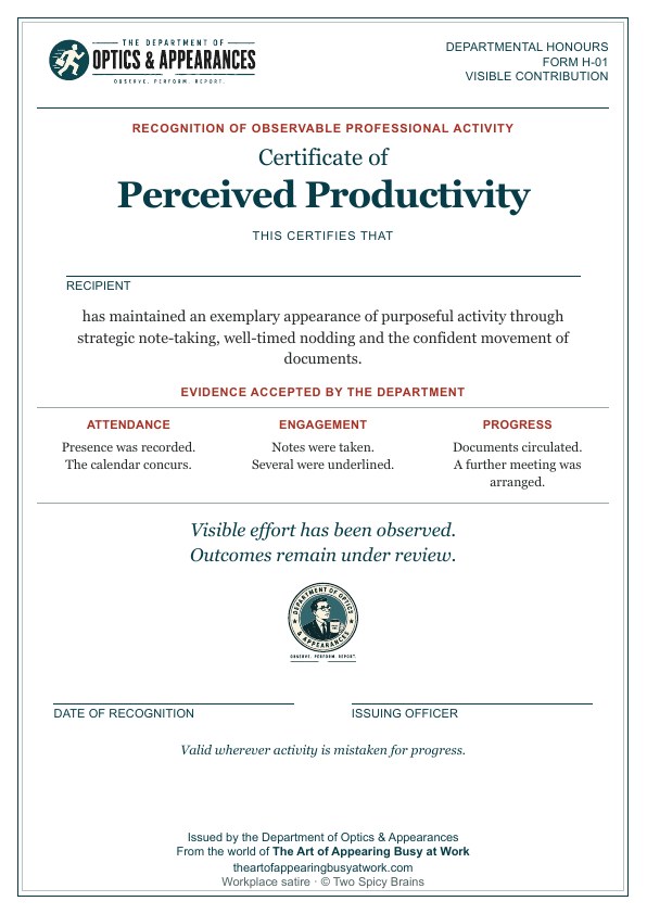 Certificate of Perceived Productivity